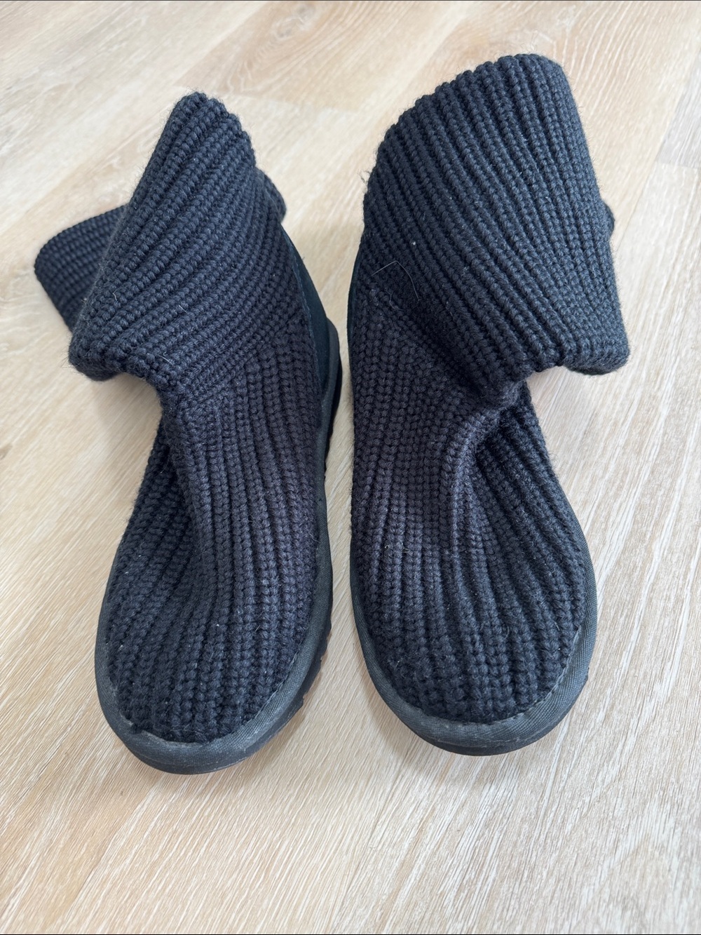 UGG Black Knit Fold-Over Boot Slippers